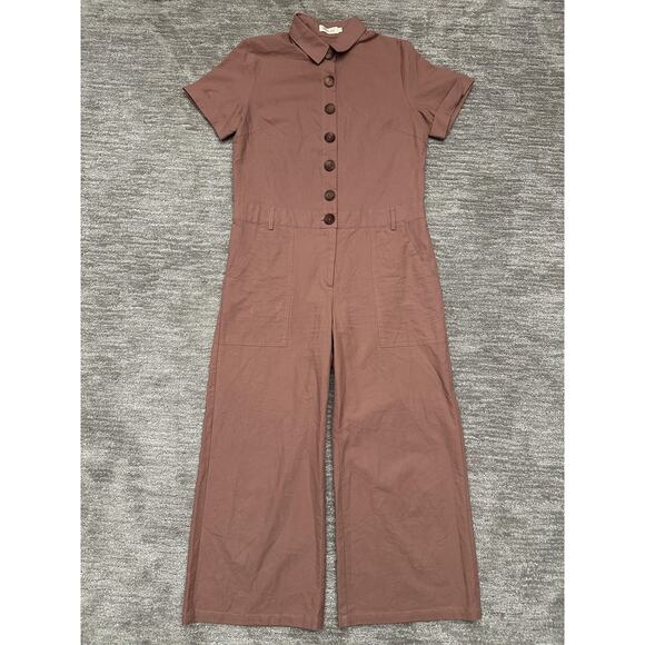 Roolee Jumpsuit Womens Large Short Sleeve Button Front Pockets One Piece Romper - Picture 1 of 14